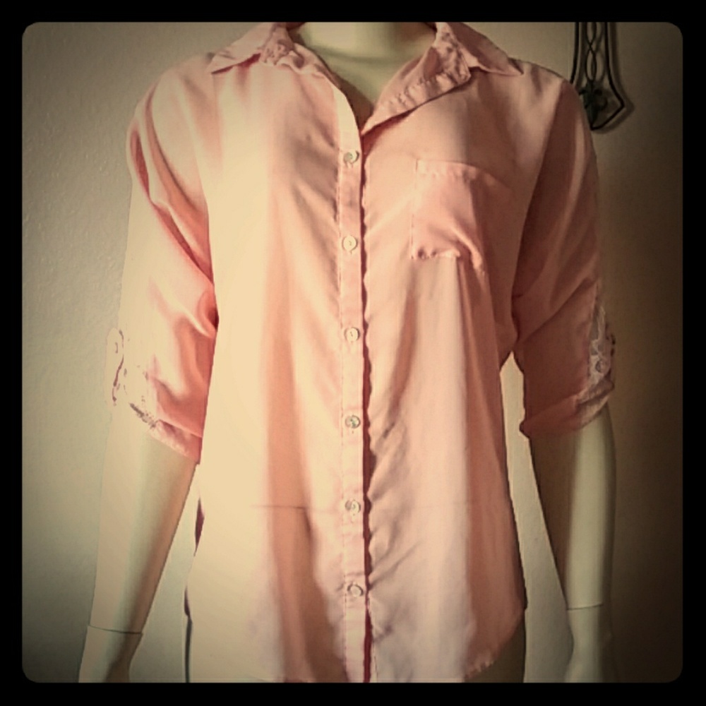 Rue21 S Salmon color, lace from neck to mid albow.